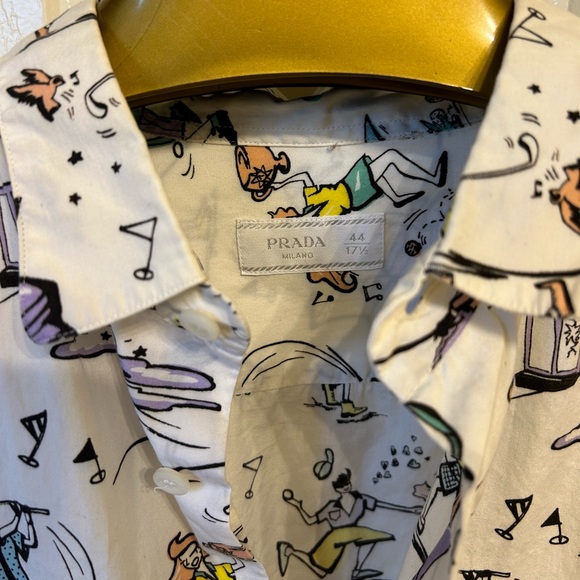 Prada Men’s Cotton Button Down T-Shirt with Golf Player Graphics Size 44/17.5/XL - Picture 2 of 7
